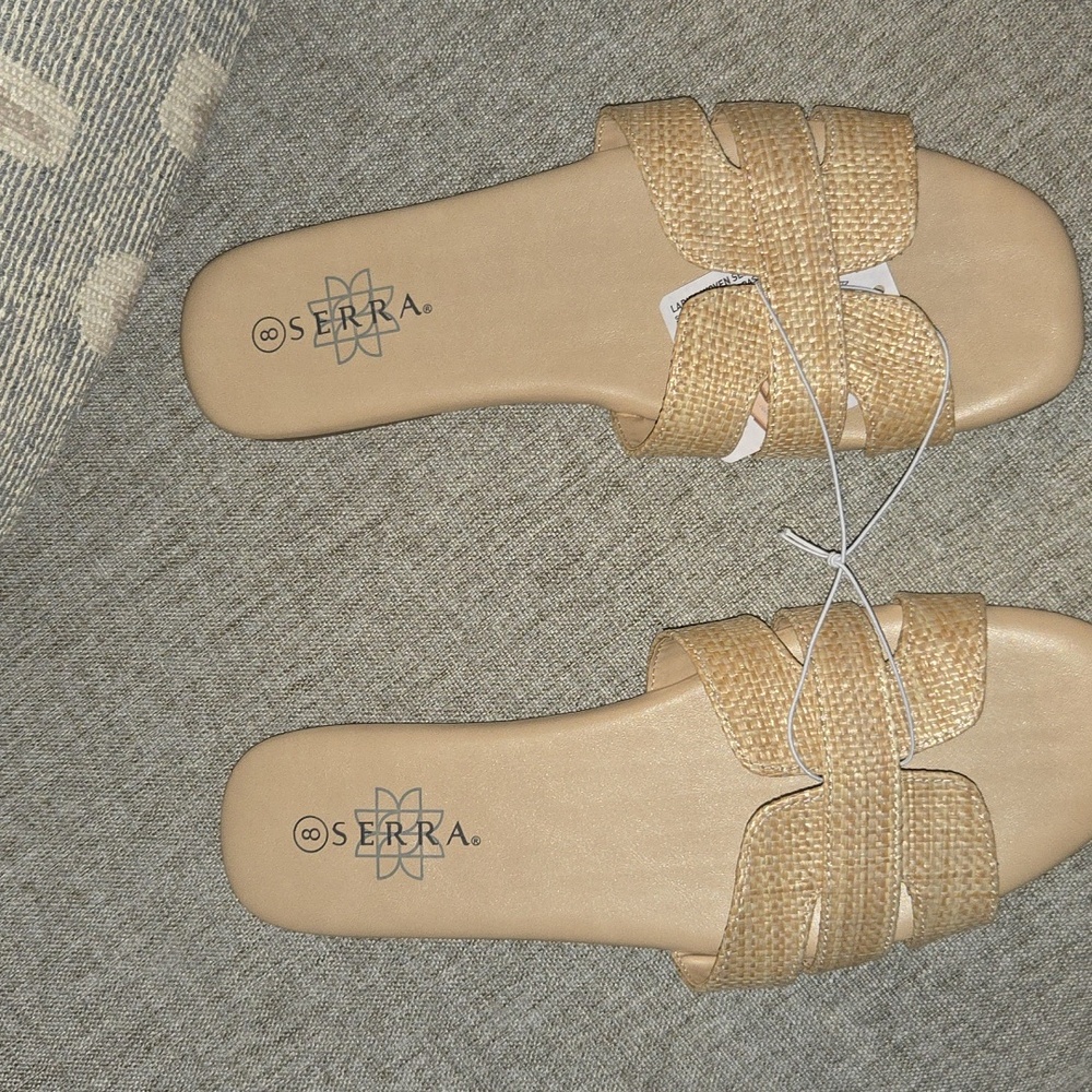 Serra Tan Woven Slide Sandals - Picture 3 of 5